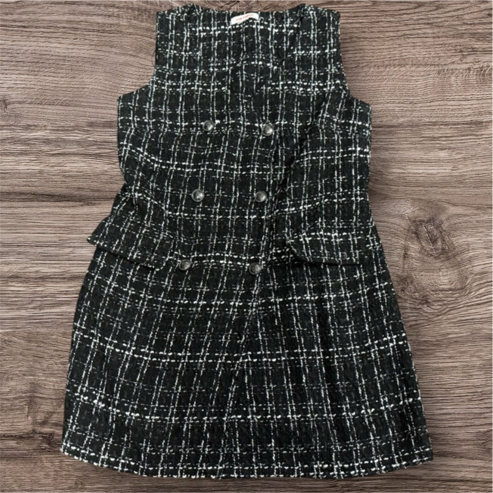 Elegant Black and White Tweed Dress